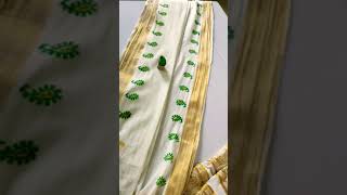 How to do Fabric painting on Kerala saree / saree painting/ onam saree design #shorts