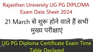 Rajasthan University UG PG Diploma Exam Date Sheet 2024 |RU PG Diploma Exam Time Table Declared 2024