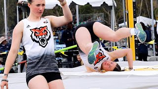 Athlete Idaho State women's college high jump attempt