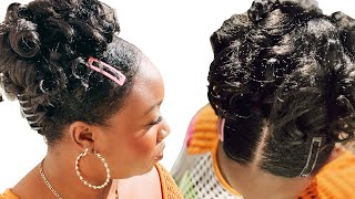 Easy Claw Clip Style with Roller Set Drawstring Ponytail | Protective Style | 3a -4c hair