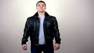 Men's Black Leather Bomber Jacket - Carter