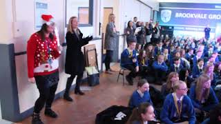 BGLC Year 7 singing Jingle Bells in their end of term Celebration Assembly