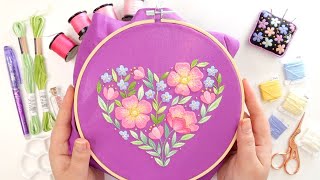 🌸 Blooming Heart 💜 Valentine's Day Embroidery Design 🪡 Hand Embroidery Tutorial for Beginners