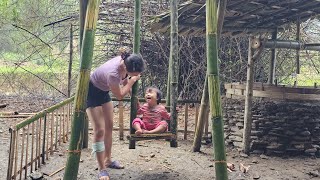 Chopping bamboo to make a swing bridge for a little girl who accidentally injured her leg