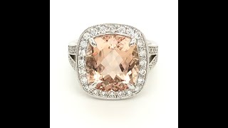 6.85ct Cushion Cut Morganite & Diamond Ring in 18k White Gold