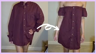 Men's Button-Down Shirt Turned into an Off-the-Shoulder Dress