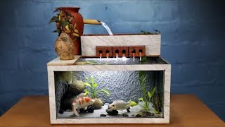 How To Build BEAUTIFUL WATERFALL (KOI) AQUARIUM with FLOOR TILES Very Simple