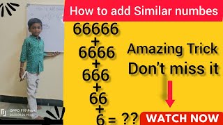 Addition trick|How to add Similar numbers 6+66+666+6666+66666=?|maths tricks|RRB|Sainik school