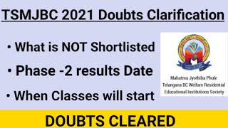 TSMJBC RJC Results Doubts Clarification || TSMJBC Doubts Clarification || Not Shortlisted meaning