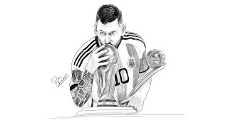 Drawing Lionel Messi Kissing the World Cup 2022 with Golden Ball - Argentina - Timelapse