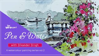 Pen and watercolour with Sikander Singh