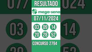 🔥 🍀 MEGA SENA hoje - 07/11/2024 - ACUMULADA - 139,8 MILHÕES - Resultado concurso 2794