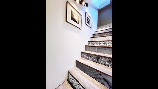 What's Gone in 60 seconds? Ugly carpet! Farmhouse Staircase Makeover with Amy Howard Stencils