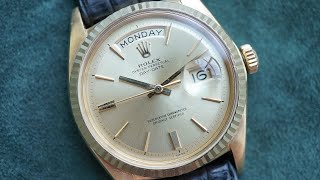 Rolex Day-Date ref 1803 - CHAMPAGNE SUNBURST NO-LUME DOORSTOP pie-pan dial - all original - 1967