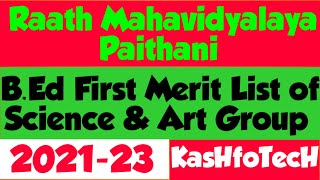 Raath Mahavidyalaya Merit List of Science and Art Group B. Ed. 2021-23,