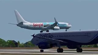 Spicejet 737 in "Telangana Tourism" livery landing in Bangalore Airport.