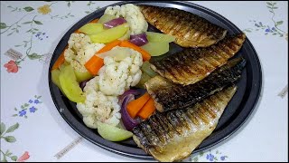 Скумбрия на гриле с овощами на пару. Очень вкусно!