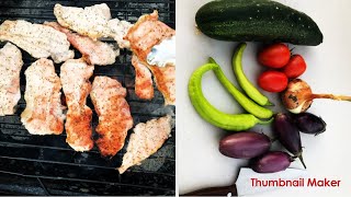 Grilling boneless pork and vegetables for mukbang🍆🥒🌶