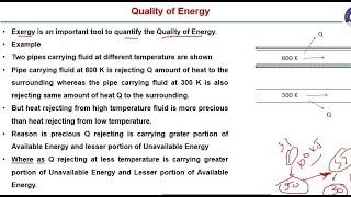 Lecture 21 l Exergy of a Finite Body l Quality of Energy l Exergy of Closed System l Concept