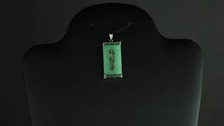 Emerald-Cut Genuine Green Jade 14k Yellow Gold Prosperity/Long Life/Luck Pendant