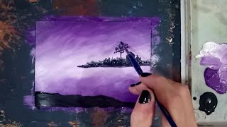 Acrylic Painting Secluded Cabin Silhouette Painting DemoTimelapse