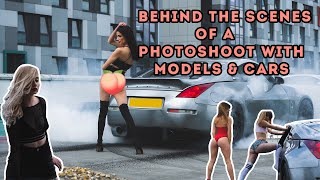 BTS of a photoshoot with lingerie models & modified cars