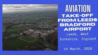 Take-off from Runway 14 of Leeds Bradford Airport, Leeds, West Yorkshire, England - 14 March, 2024