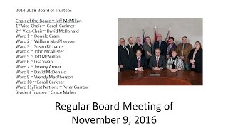 November 9, 2016 UCDSB Board Meeting