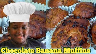 Chocolate Banana Muffins Recipe//10 Year Old Son Bake Banana Muffins//Airfryer Banana Muffins Recipe