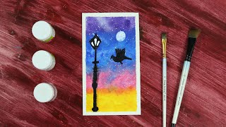 Beautiful Night Sky with Street Light / Acrylic Painting / ARTz