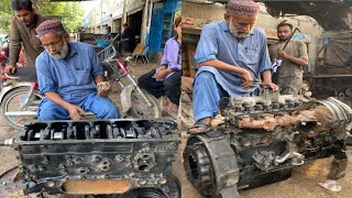 60 year Old man Rebuilding Old Seized Diesel Engine | Repair 6 cylinder Diesel Engine in workshop