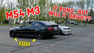 First drive in our E46 M54 swapped M3 -Custom Revmatch MS43 tune - Toyo proxies r888r on CSL wheels