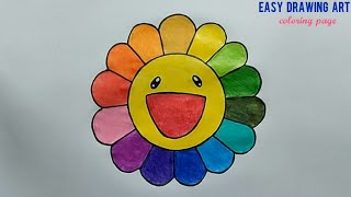 how to draw cute colorful flower || kawaii rainbow color flower coloring page for kids