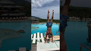 Handstand from the water slide🫣😲🤩