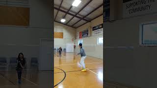 Badminton forehand punch down the line by dad to beat 10yrs Mei Linh #shorts