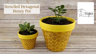 Decorative Honeycomb Stenciled Planter Pot | Designer Stencils