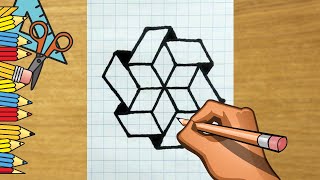 HOW TO DRAW OPTICAL ILLUSION - GEOMETRIC SHAPE TUTORIAL DRAWING STEP BY STEP