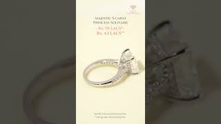 Majestic 5 carat Princess Cut Diamond Solitaire Ring | 90% Savings with True Diamond