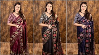 New Trending Ajrakh Style Pashmina Saree | Low Budget Sarees