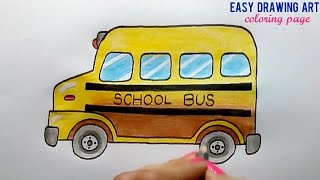 school bus drawing & coloring page || how to draw school bus for kids