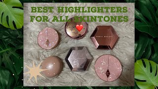 Best Highlighters For All Skintones. #rarebeautybyselenagomez @fentybeauty #maccosmetics #highlights