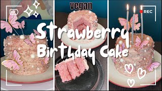 Whimsical Butterfly Strawberry Birthday Cake - Watch Me Work -  VEGAN 197