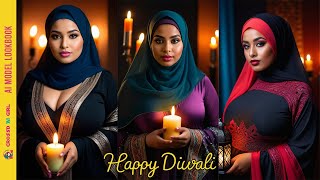 Hijab Girl in Abaya Celebrating Deepavali | AI Generated Fashion: Model Look Book #happydiwali