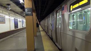 MTA Subways - Kawasaki R160B #9182 on the (Q) at 5th Avenue/59th Street (2016 Video)