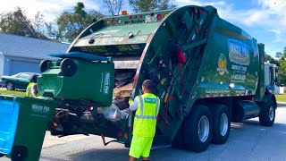 Waste Pro Rear Loader Garbage Truck Packing Heavy Post Christmas Trash