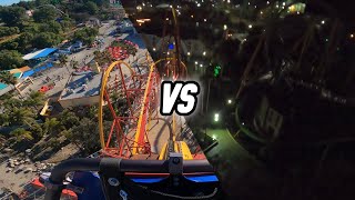 [2023] Wonder Woman: Flight of Courage Front Row POV - Day vs. Night - Six Flags Magic Mountain