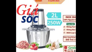 Máy Xay Thịt Đa Năng,Cối Xay Thịt Inox 4 Lưỡi Công Suất 250W Dung Tích 2L Xay Cua Cá, Xay Thực Phẩm