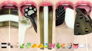 asmr BLACK & WHITE, CLEAR EMOJI FOOD JELLY 🐾🍜🍃🧩🎀🌵🥯🧜👅☁️ 검정 하양 이모지 젤리 먹방 eating sounds