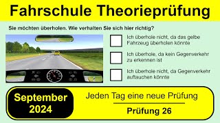 🚘 Führerschein Theorieprüfung Klasse B 🚗 September 2024 - Prüfung 26🎓📚