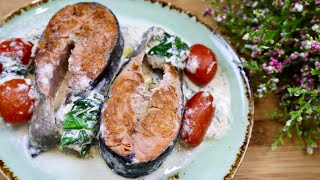 Лосось в сливочном соусе на праздничный стол. Новогоднее меню 2022 / Salmon in cream sauce. Eng sub